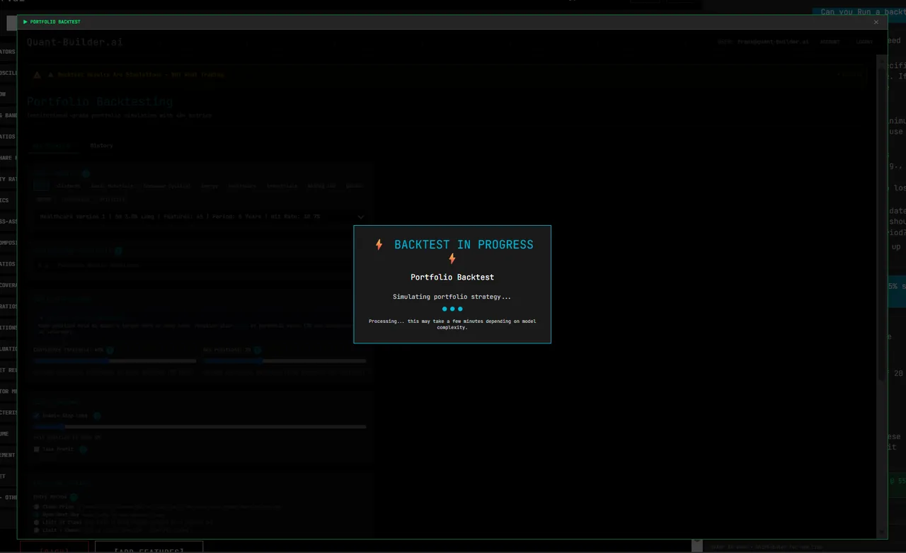 Quant-Builder.ai portfolio backtest in progress for Healthcare Version 1
